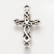 Tibetan Style Alloy Links connectors, Cross, Cadmium Free & Lead Free, Antique Silver, 22.5x13x2mm, Hole: 1mm, about 1560pcs/1000g(TIBEP-S315-26AS-RS)