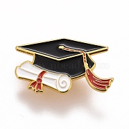 Doctorial Hat with Paper Enamel Pin, for Teachers Students, Alloy Enamel Brooch for Backpack Clothes, Golden, Black, 18x31.5x1.5mm, Pin: 1.1mm(X-JEWB-M023-18)