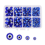 Handmade Evil Eye Lampwork Round Beads, Blue, 4mm/6mm/8mm/10mm, Hole: 1mm, about 390pcs/set(LAMP-NB0001-01)