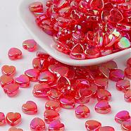 Eco-Friendly Transparent Acrylic Beads, Heart, Dyed, AB Color, Red, 8x8x3mm, Hole: 1.5mm, about 2800pcs/500g(PL539-806)