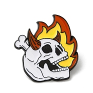 Fire Theme Enamel Pins, Black Alloy Brooches for Backpack Clothes, Skull, 28.5x26.5x1.5mm(JEWB-H017-02EB-01)