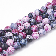 Dyed Natural Fire Crackle Agate Beads Strands, Round, Cerise, 8~8.5mm, Hole: 1mm, about 48pcs/strand, 14.9 inch(G-T098-02B-01)