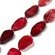 Natural Agate Beads Strands, Dyed, Nuggets, Crimson, 26.5~47x16~28x5~6mm, Hole: 2.5mm, about 10~14pcs/strand, 15.75~17.32 inch(40~44cm)(G-F719-26C)