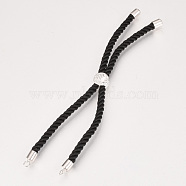 Nylon Cord Bracelet Making, with Brass Findings, Long-Lasting Plated, Slider Bracelets, Flat Round, Black, Real Platinum Plated, 3-7/8 inch~5-1/8 inch(100~130mm), 3mm(MAK-S058-01P)