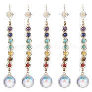 Glass Teardrop Pendant Decorations, Suncatchers Hanging, with 7 Chakra Natural Gemstone Bead and Sun Brass Link, 260mm(HJEW-TA00016)