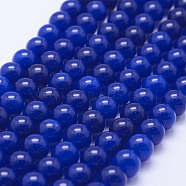 Natural Jade Beads Strands, Dyed, Round, Royal Blue, 8mm, Hole: 1mm, about 47~50pcs/strand, 14.57 inch~14.96 inch(37~38cm)(G-E443-B02)