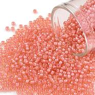TOHO Round Seed Beads, Japanese Seed Beads, (956) Inside Color Jonquil/Coral Lined, 11/0, 2.2mm, Hole: 0.8mm, about 1110pcs/10g(X-SEED-TR11-0956)