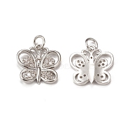 Brass Micro Pave Cubic Zirconia Charms, with Jump Ring, Butterfly Charm, Platinum, 15x15x2mm, Hole: 3mm(KK-E068-VB283)