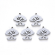 304 Stainless Steel Charms, Laser Cut, Tree of Life, Stainless Steel Color, 15x14x1mm, Hole: 1.2mm(X-STAS-N092-04B)