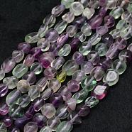 Natural Fluorite Beads Strands, Tumbled Stone, Nuggets, 7~9x5~8mm, Hole: 1mm, about 55~61pcs/strand, 15.3 inch(39cm)(G-F521-48)