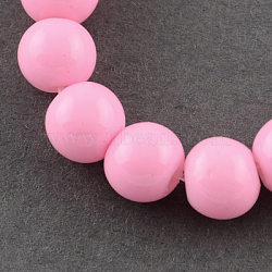 Painted Glass Beads Strands, Baking Paint, Round, Pearl Pink, 10mm, Hole: 1.3~1.6mm, about 80pcs/strand, 31.4 inch(X-DGLA-S071-10mm-37)