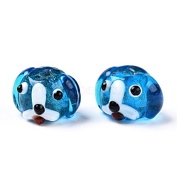 Handmade Gold Sand Lampwork Beads, Dog, Dodger Blue, 11~12x15~17.5x14~15.5mm, Hole: 1.6~1.8mm(LAMP-L079-03D)