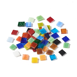 Mosaic Tiles Glass Cabochons, Flat Back Glass Square Cabochon Tiles, for DIY Crafts, Plates, Picture Frames, Flowerpots Supplies, Mixed Color, 10x10x2~3mm(X-DIY-P045-01)