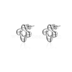 Non-Tarnish 304 Stainless Steel Stud Earrings for Women, Flower, Stainless Steel Color, 14mm(FU8032-2)