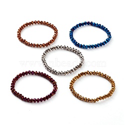 Electroplate Glass Beads Stretch Bracelets, Faceted, Rondelle, Mixed Color, Inner Diameter: 2-1/4 inch(5.8cm), Beads: 5x6mm(BJEW-JB05794)