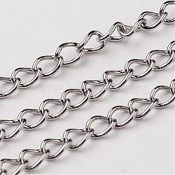 304 Stainless Steel Curb Chains, with Spool, Stainless Steel Color, 4x3x0.5mm, about 32.8 Feet(10m)/roll(CHS-O005-17C)