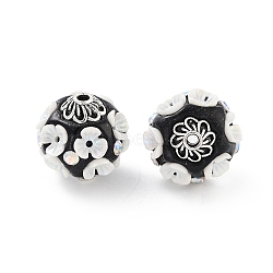 Handmade Indonesia Beads, with Alloy and Resin, Flower, Antique Silver, White, 18x19mm, Hole: 2mm(FIND-Q106-18B)