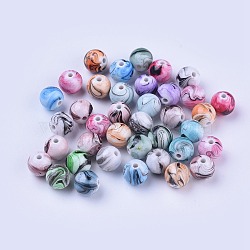 Resin Beads, Round with Wash Painting Pattern, Mixed Color, 7.5~8mm, Hole: 1.6mm, about 100pcs/bag(RESI-TAC0002-03)