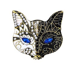 Fox Enamel Pins, Alloy Rhinestone Brooches for Backpack Clothes, Black, 32x32mm(PW-WG0CDD2-04)