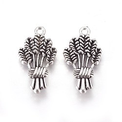 Tibetan Style Zinc Alloy Pendants, Grass, Antique Silver, 24.5x13x3mm, Hole: 1.8mm(PALLOY-F248-017AS)