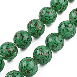 Handmade Gold Sand Lampwork Beads, Inner Flower, Round, Green, 20x19~20mm, Hole: 2mm, about 20pcs/strand, 14.96 inch(38cm)(LAMP-S194-008C-10)