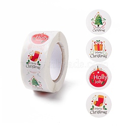 Christmas Theme Self-Adhesive Stickers, Roll Sticker, Flat Round, for Party Decorative Presents, Mixed Patterns, 25mm, about 500pcs/roll(DIY-A031-01)