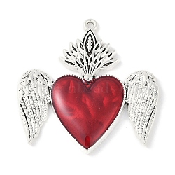 Rack Plating Alloy Enamel Pendants, Cadmium Free & Nickel Free & Lead Free, Sacred Heart with Wing Charm, Antique Silver, 38.5x37.5x3.5mm, Hole: 1.6mm(PALLOY-F018-28AS-02)