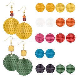 PandaHall Elite 18pcs 9 colors Opaque Resin Imitation Woven Rattern Pendants, Flat Round Charm, Mixed Color, 38x5mm, Hole: 1.2mm, 2pcs/color(RESI-PH0001-77)