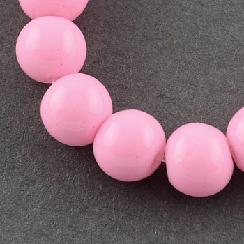 Painted Glass Beads Strands, Baking Paint, Round, Pearl Pink, 10mm, Hole: 1.3~1.6mm, about 80pcs/strand, 31.4 inch