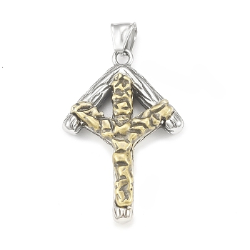 304 Stainless Steel Pendants, Viking Odin Rune Charm, Antique Bronze & Antique Silver, 49.5x31x7mm, Hole: 3.5x7mm