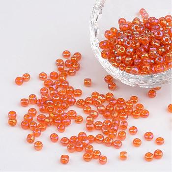6/0 Transparent Rainbow Colours Round Glass Seed Beads, Gold, Size: about 4mm in diameter, hole:1.5mm, about 495pcs/50g