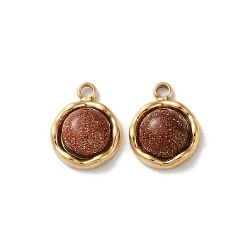 Synthetic Goldstone Half Round Charms, with 304 Stainless Steel Findings, Real 14K Gold Plated, 11x8.5x4mm, Hole: 1.2mm