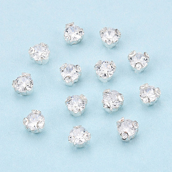 Sew on Rhinestone, with Brass Prong Settings, Long-Lasting Plated, Flat Round, Platinum, 3.5x2.5mm, Hole: 0.6~0.7mm, about 1440pcs/set
