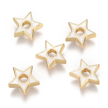 Brass Enamel Beads, Star, Real 18K Gold Plated, Wheat, 10.2x10.4x2.7mm, Hole: 2.6mm