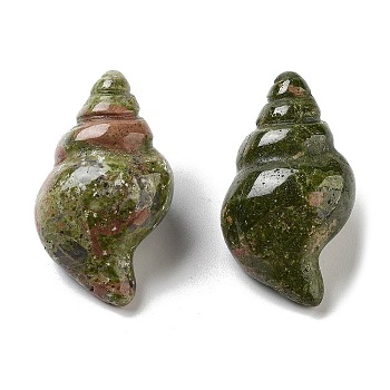 Natural Unakite Carved Figurines, for Home Office Desktop Decoration, Shell Shape, 36~38x20.5~22x17~19.5mm