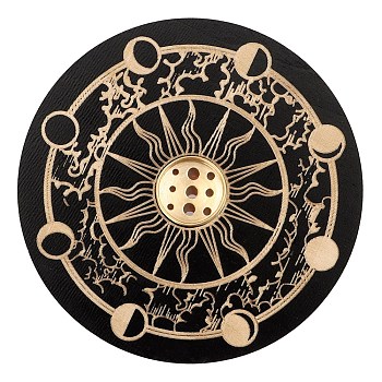 Wooden Sun Pattern Incense Holder for Sticks, with Brass Holder, Meditation Aromatherapy Furnace Home Decor, Aquamarine, 100x5mm
