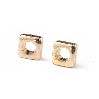 Brass Beads, Long-Lasting Plated, Square, Golden, 2x2x1mm, Hole: 1mm