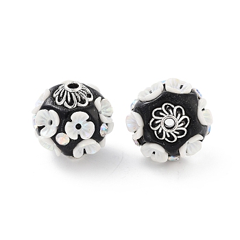 Handmade Indonesia Beads, with Alloy and Resin, Flower, Antique Silver, White, 18x19mm, Hole: 2mm