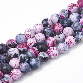 Dyed Natural Fire Crackle Agate Beads Strands, Round, Cerise, 8~8.5mm, Hole: 1mm, about 48pcs/strand, 14.9 inch