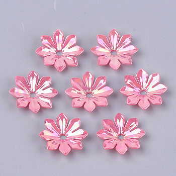 Opaque AS Plastic Bead Caps, Pearlized, Flower, Hot Pink, 35.5~36x35.5~36x7mm, Hole: 4.5mm, about 370pcs/500g