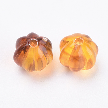 Acrylic Corrugated Beads, Imitation Amber, Round, Dark Orange, 7.5mm, Hole: 1.5mm, about 2090pcs/500g
