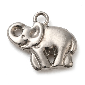 304 Stainless Steel Pendants, Elephant Charm, Stainless Steel Color, 20x18x4mm, Hole: 2.5mm