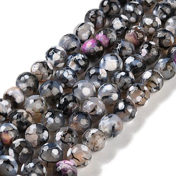 Natural Agate Beads Strands, Dyed & Heated, Faceted, Round, Light Grey, 10mm, Hole: 0.8mm, about 37pcs/strand, 14.96''(38cm)