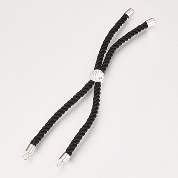 Nylon Cord Bracelet Making, with Brass Findings, Long-Lasting Plated, Slider Bracelets, Flat Round, Black, Real Platinum Plated, 3-7/8 inch~5-1/8 inch(100~130mm), 3mm