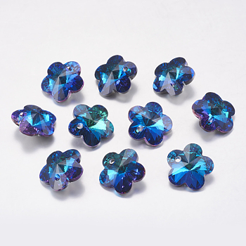 Faceted Glass Rhinestone Charms, Imitation Austrian Crystal, Flower, Bermuda Blue, 8x8x4mm, Hole: 1mm