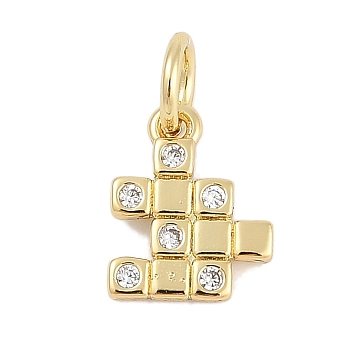 Brass Micro Pave Cubic Zirconia Pendants, Puzzle Charms, Lead Free & Cadmium Free, Long-Lasting Plated, Rack Plating, with Jump Ring, Real 18K Gold Plated, 9.5x8x1.5mm