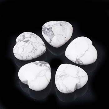 Natural Howlite Heart Palm Stone, Pocket Stone for Energy Balancing Meditation, 29~29.5x30~30.5x15mm