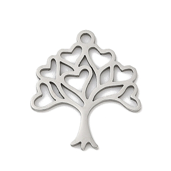 201 Stainless Steel Pendants, Tree Charms, Stainless Steel Color, 18x16x1mm, Hole: 1.4mm