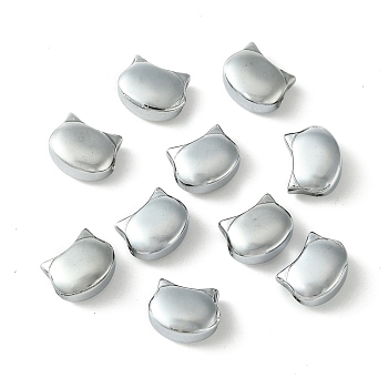 Electroplate Glass Beads, Full Plated, Cat Shape, Platinum Plated, 8x10x5mm, Hole: 1.2mm