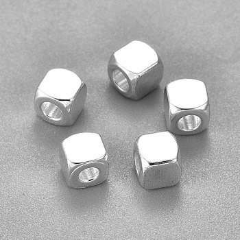201 Stainless Steel Beads, Square, Silver, 3x3x3mm, Hole: 1.6mm